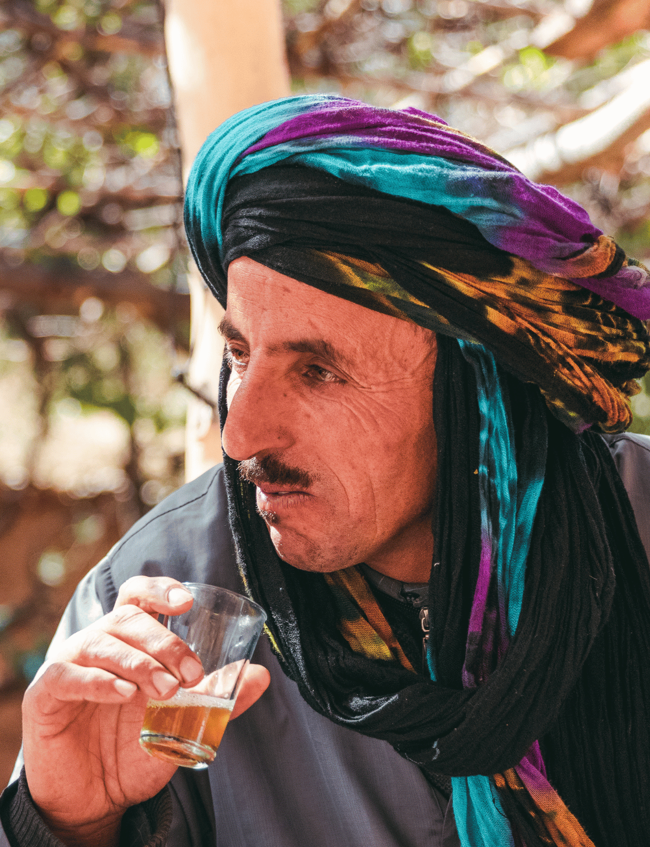 Local man enjoying traditional mint tea during a 10-day Morocco trip itinerary